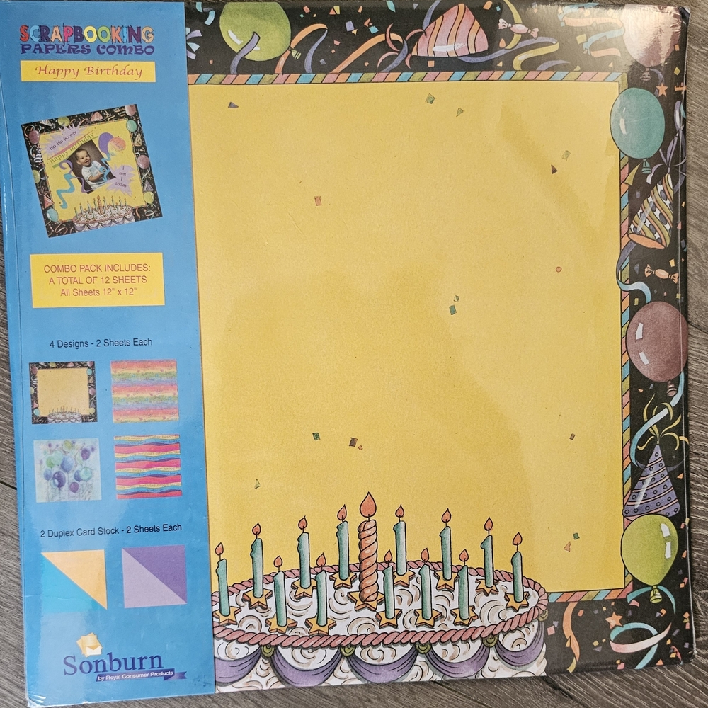 Happy Birthday Scrapbooking Paper Combo - Yellow and Multicolor